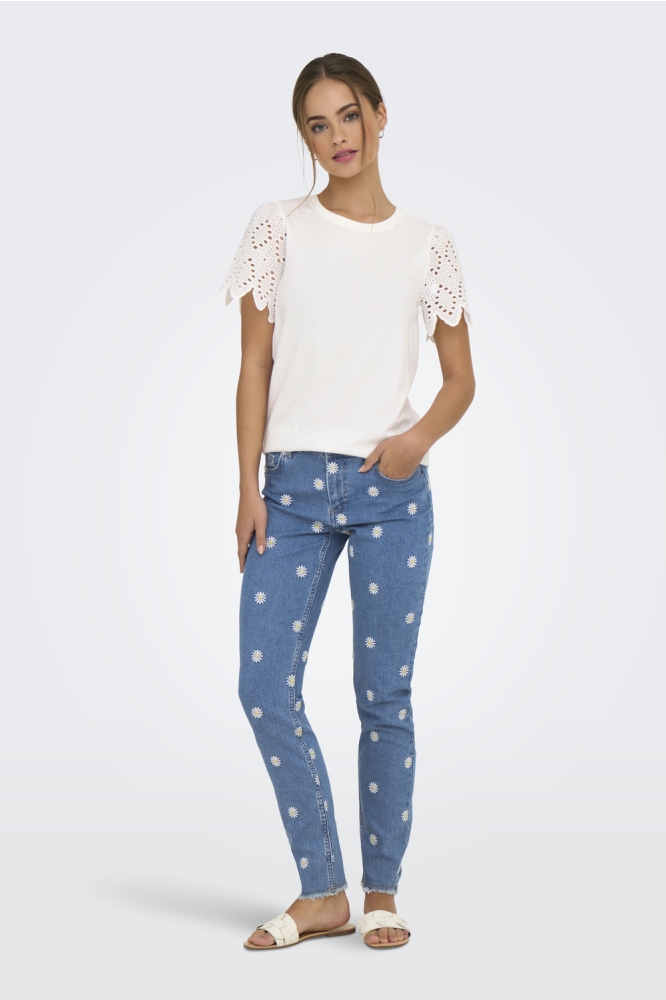 ONLEBBA LIFE S/S LACE TOP JRS 15324887 CLOUD DANCER/RILLY FLOWERY
